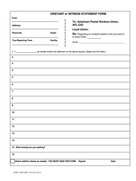 Printable Blank Statement Form